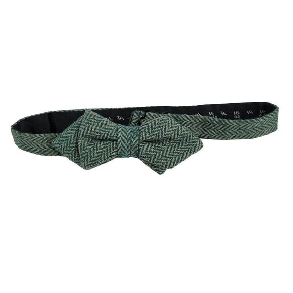 Vintage 70's Bowtie's by Scotch Bowtie Unisex Green Twill Herringbone Chevron - Picture 1 of 9